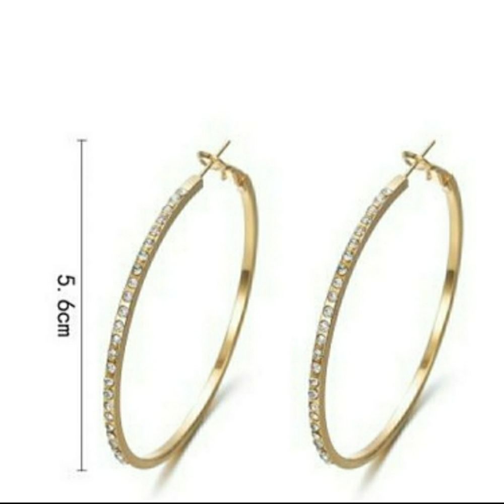 Rose Gold Tone Rhinestone-encrusted Hoop Earrings - Picture 6 of 11